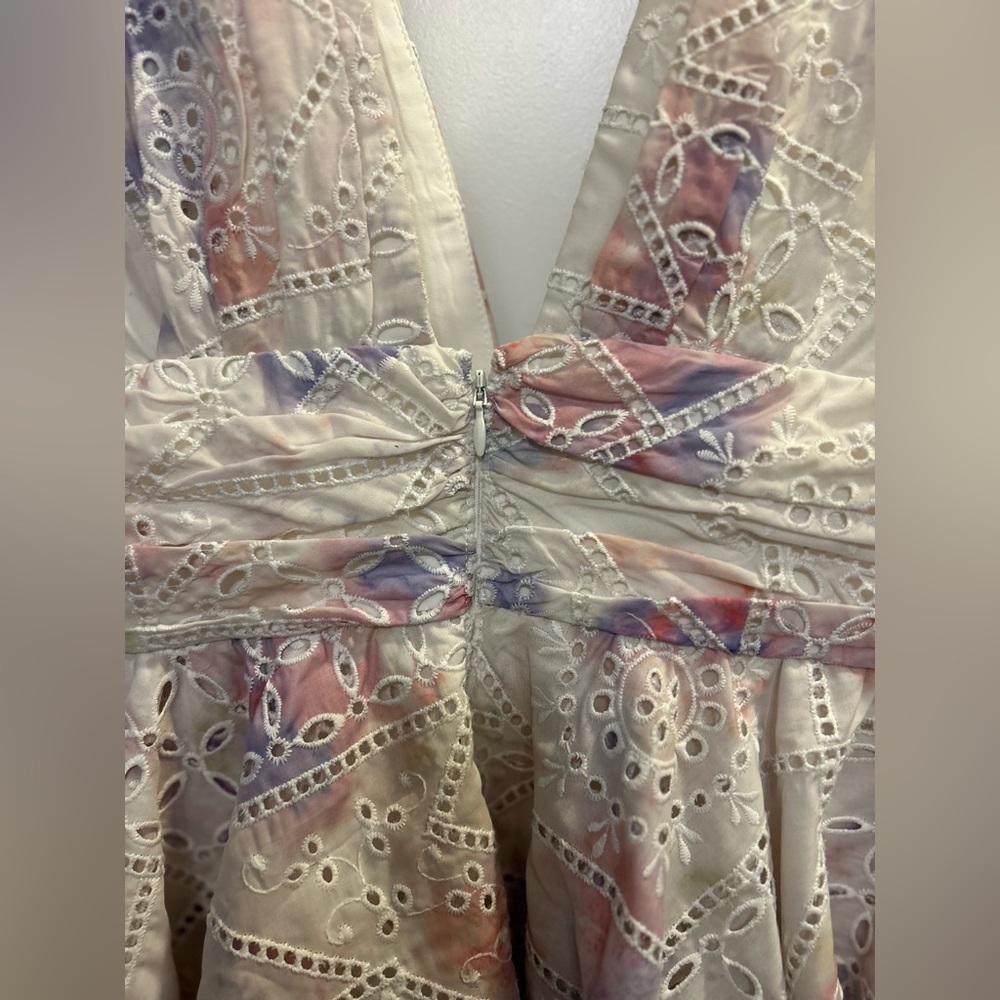 Gianni Bini White Eyelet Tiered Dress with Pastel Floral Accents - Picture 12 of 12